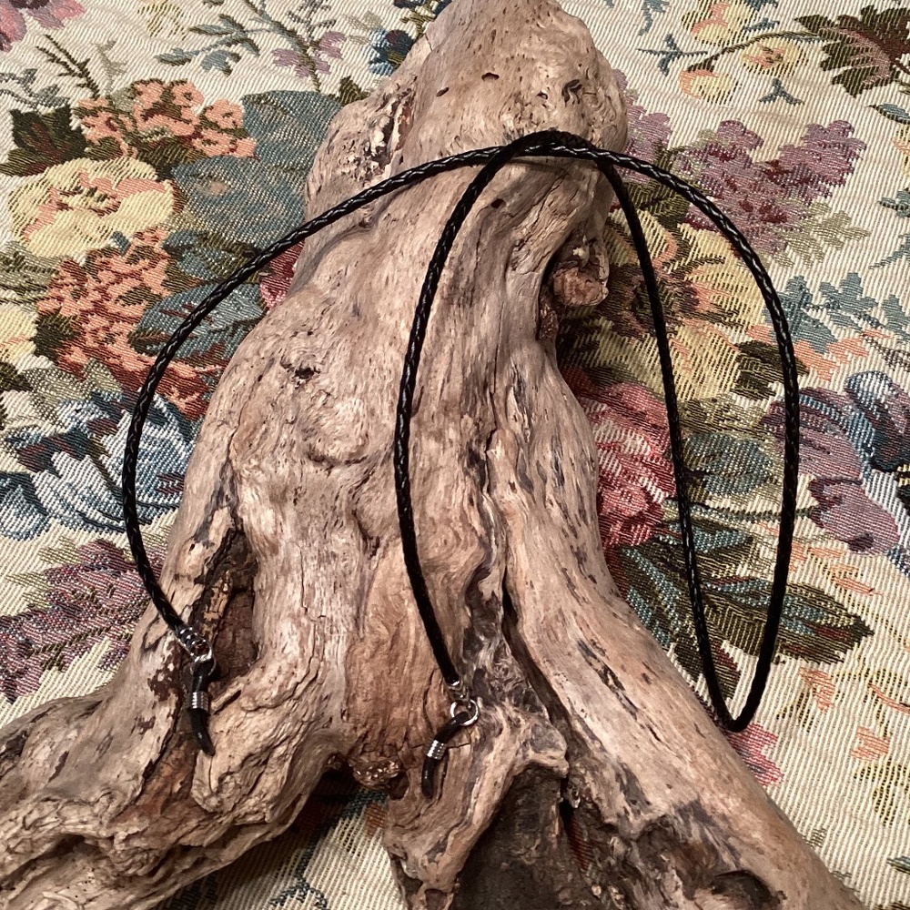 Black Braided Leather Eyeglass Chain Holder Lanyard 32”